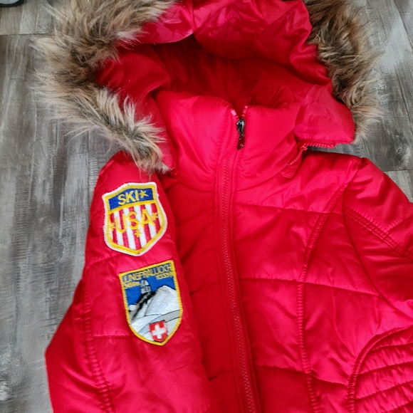 New Rampage red faux fur hooded puffer jacket sz M - Picture 5 of 5